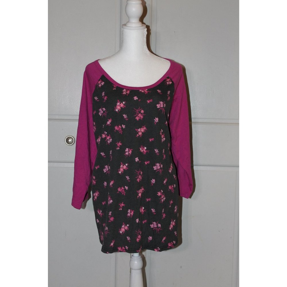 Black and Pink Floral Baseball Shirt